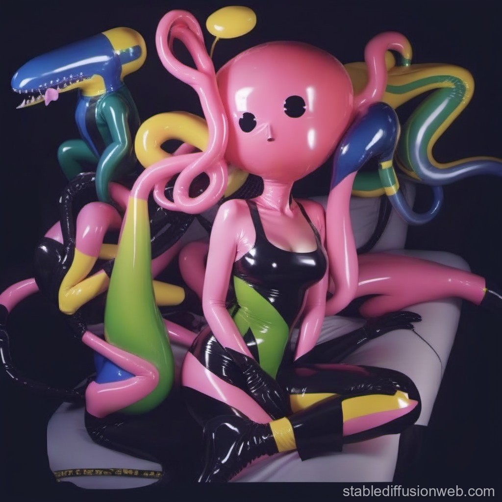 Surreal Inflatable Characters in Vibrant Latex Suits