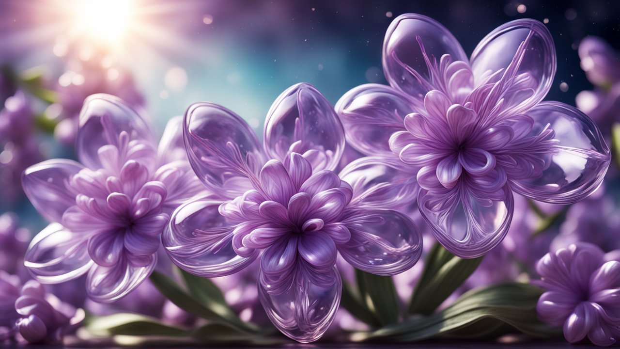 Surreal Lilac Glass Flowers in Soft Light