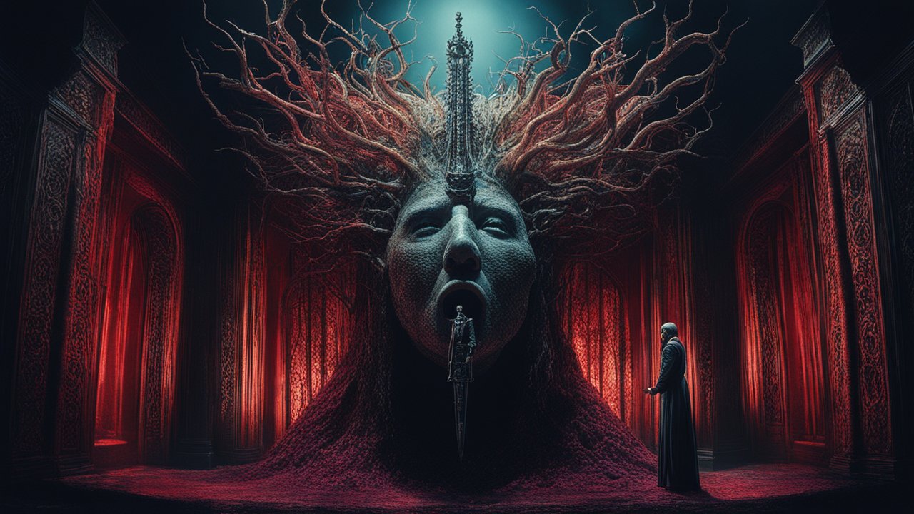 Surreal Mind Prison with Giant Head and Intricate Crown