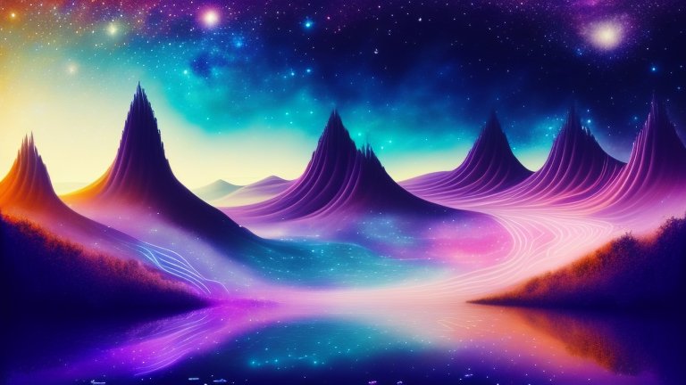 Surreal Neon Mountains Under a Starry Sky