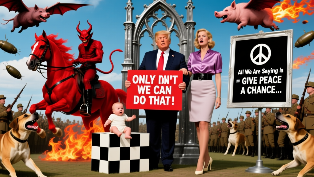 Surreal Political and Peace Protest Scene with Symbolic Figures