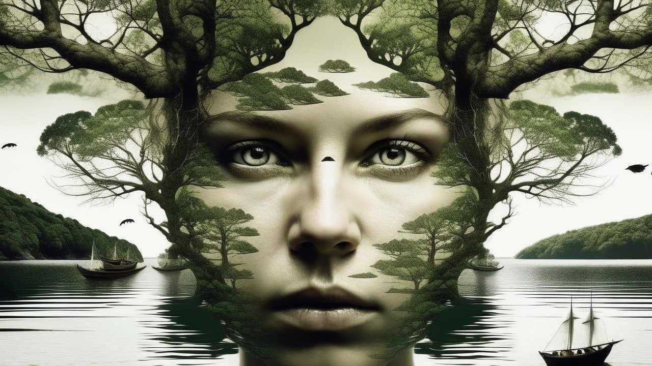 Surreal Portrait Merging Human Face with Nature