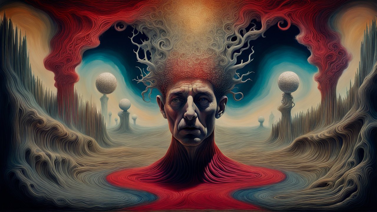 Surreal Portrait of a Man with Twisting Mindscape