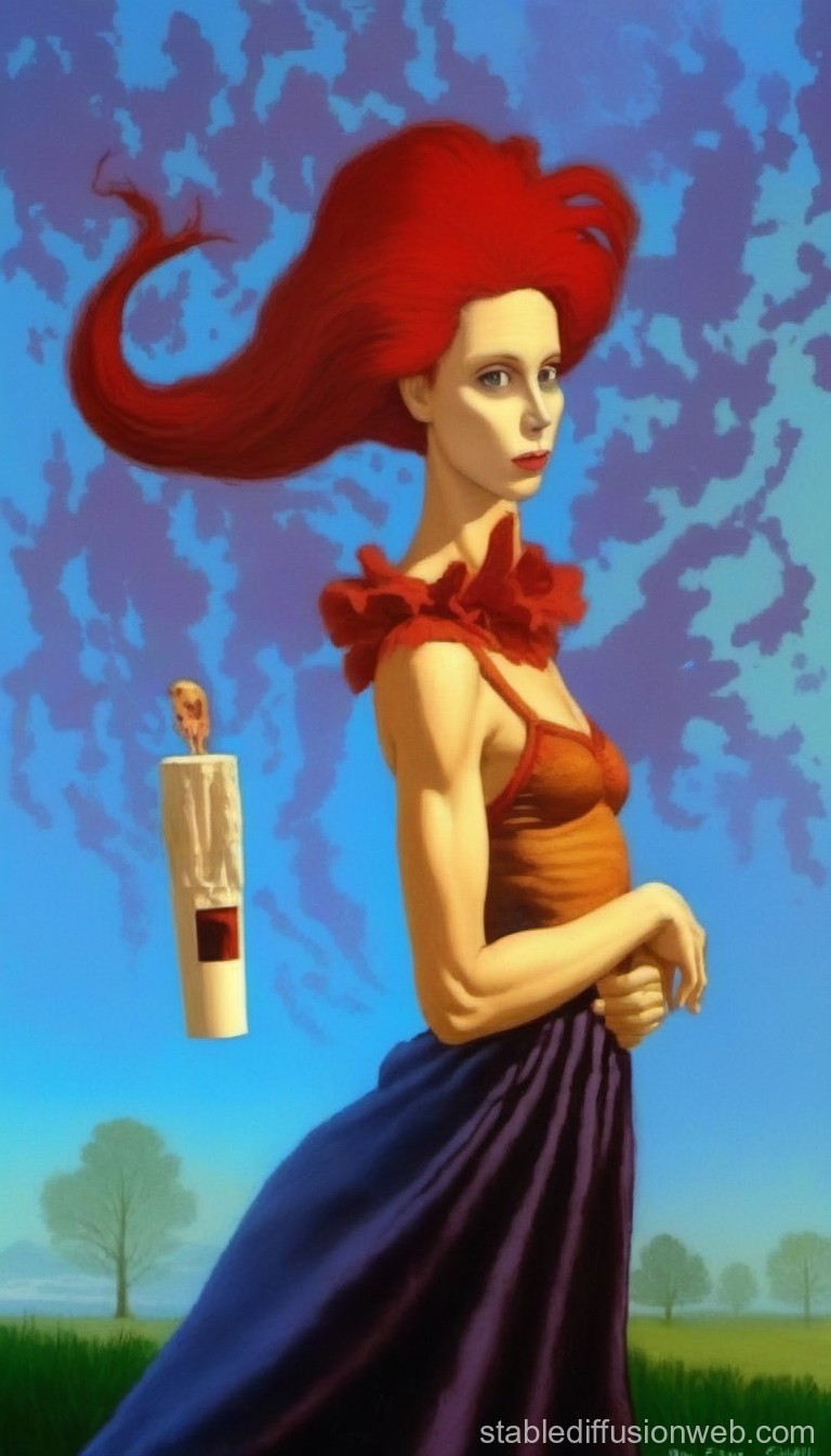 Surreal Portrait of a Woman with Flowing Red Hair