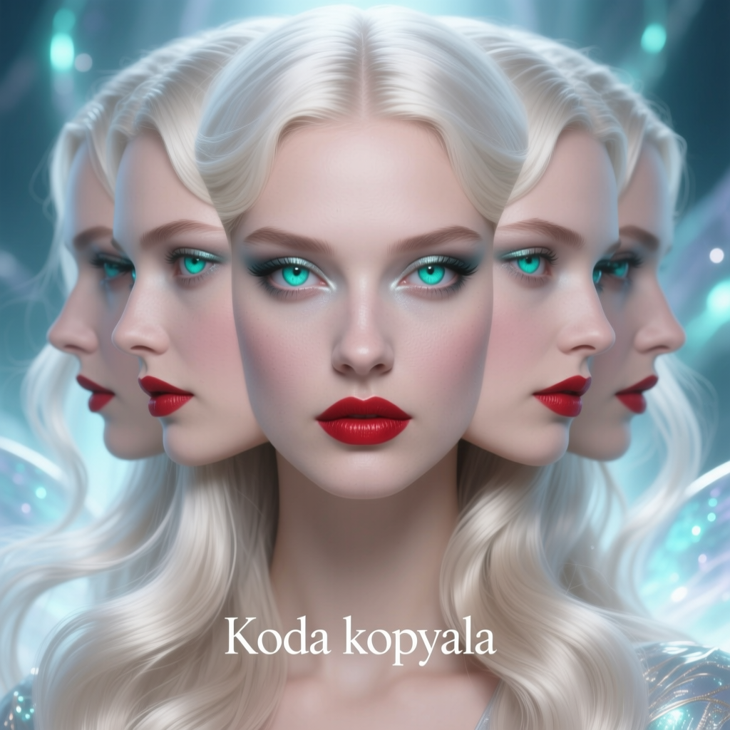 Surreal Portrait of Platinum Blonde Woman with Multiple Faces