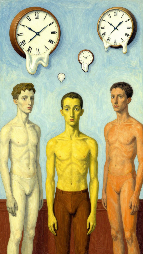 Surreal Portrait of Three Young Men with Melting Clocks