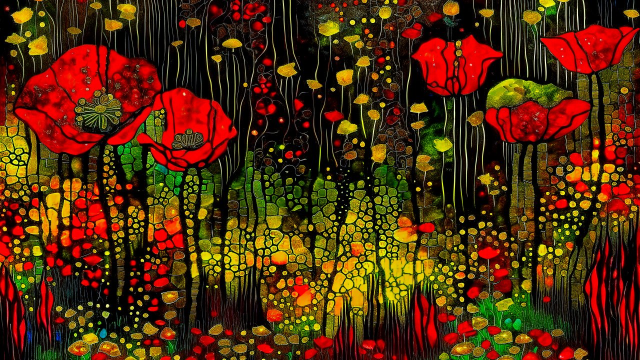 Surreal Red Poppies in a Magical Meadow