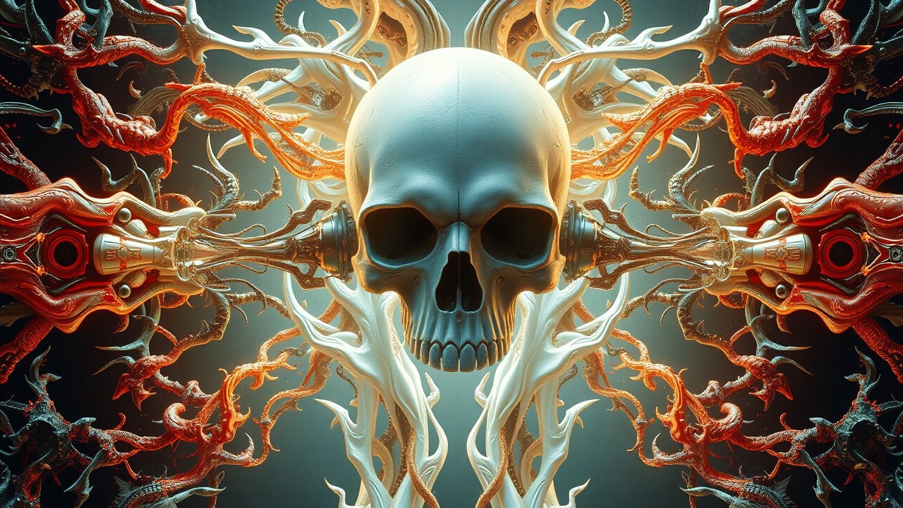 Surreal Skull with Intricate Organic Tentacles