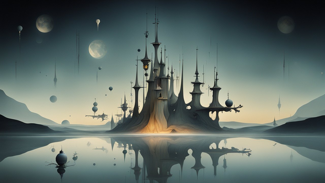 Surreal Spire Landscape at Twilight