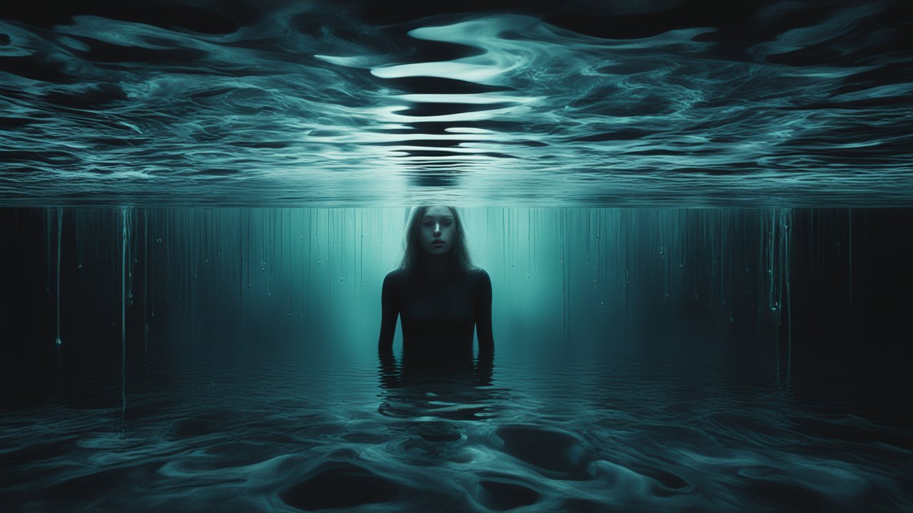 Surreal Underwater Portrait of a Woman in Dark Waters