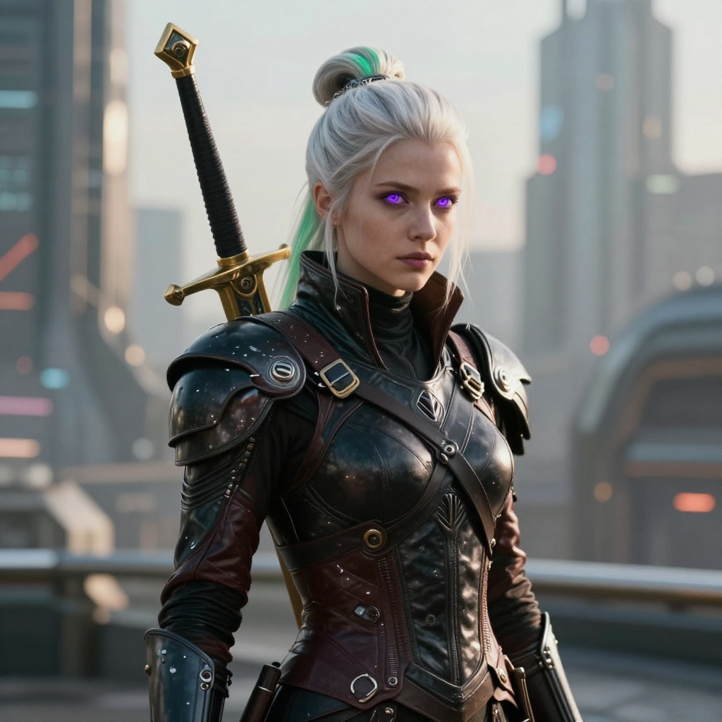 Swedish Cyberpunk Assassin with Glowing Purple Eyes