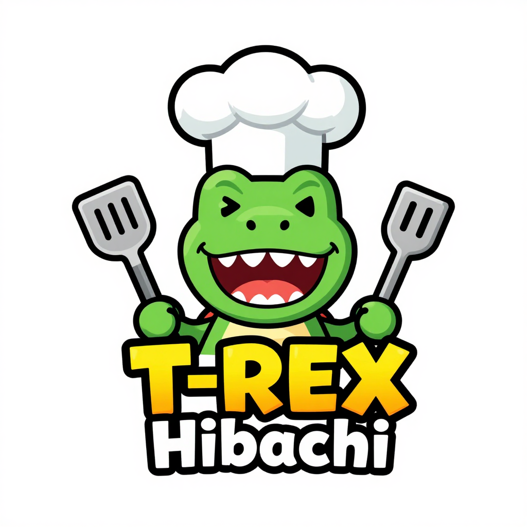 T-Rex Hibachi Cartoon Chef Logo