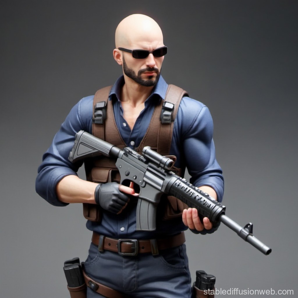 Tactical Soldier Holding Assault Rifle in Combat Gear