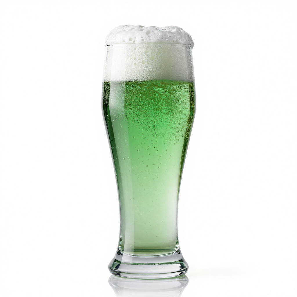Tall Glass of Green Beer with Foam