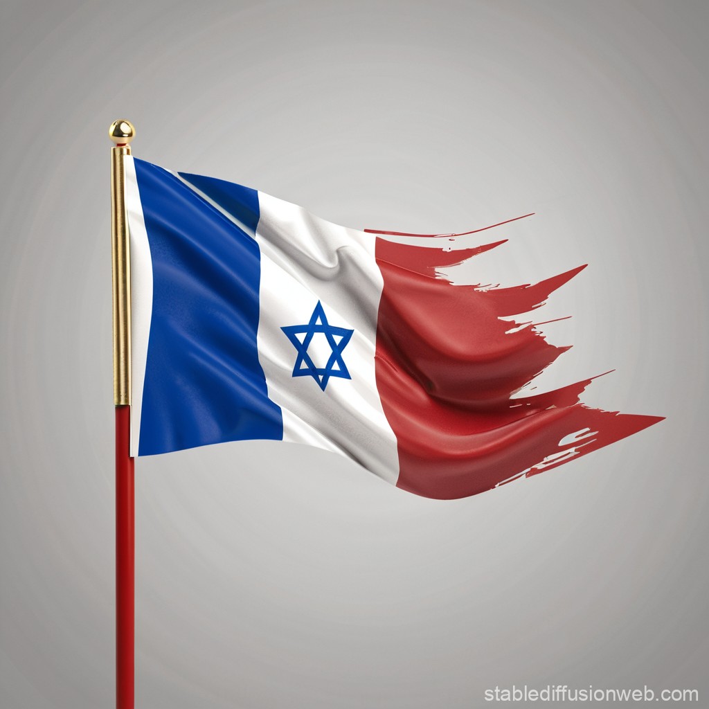Tattered French Flag with Star of David Emblem