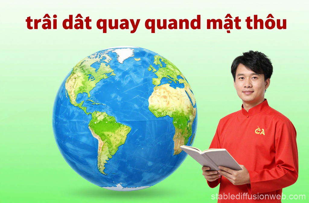 Teacher Presenting Earth Model with Vietnamese Text