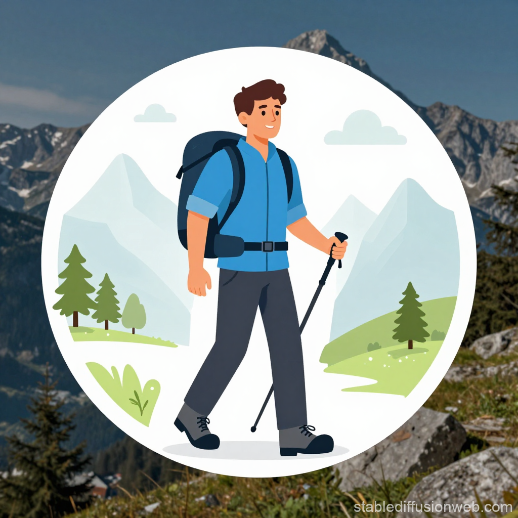 Tech-Savvy Hiker in Mountain Landscape Illustration