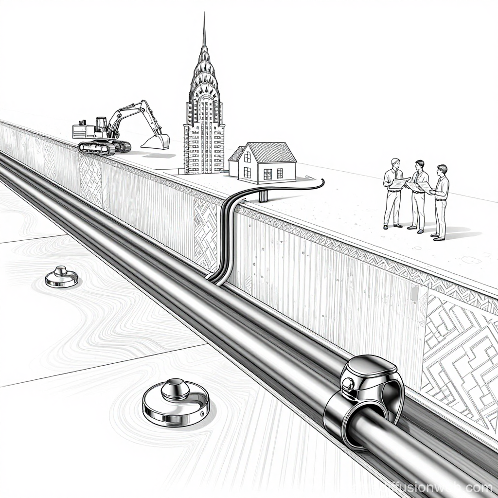 Technical Illustration of Underground Pipe Installation