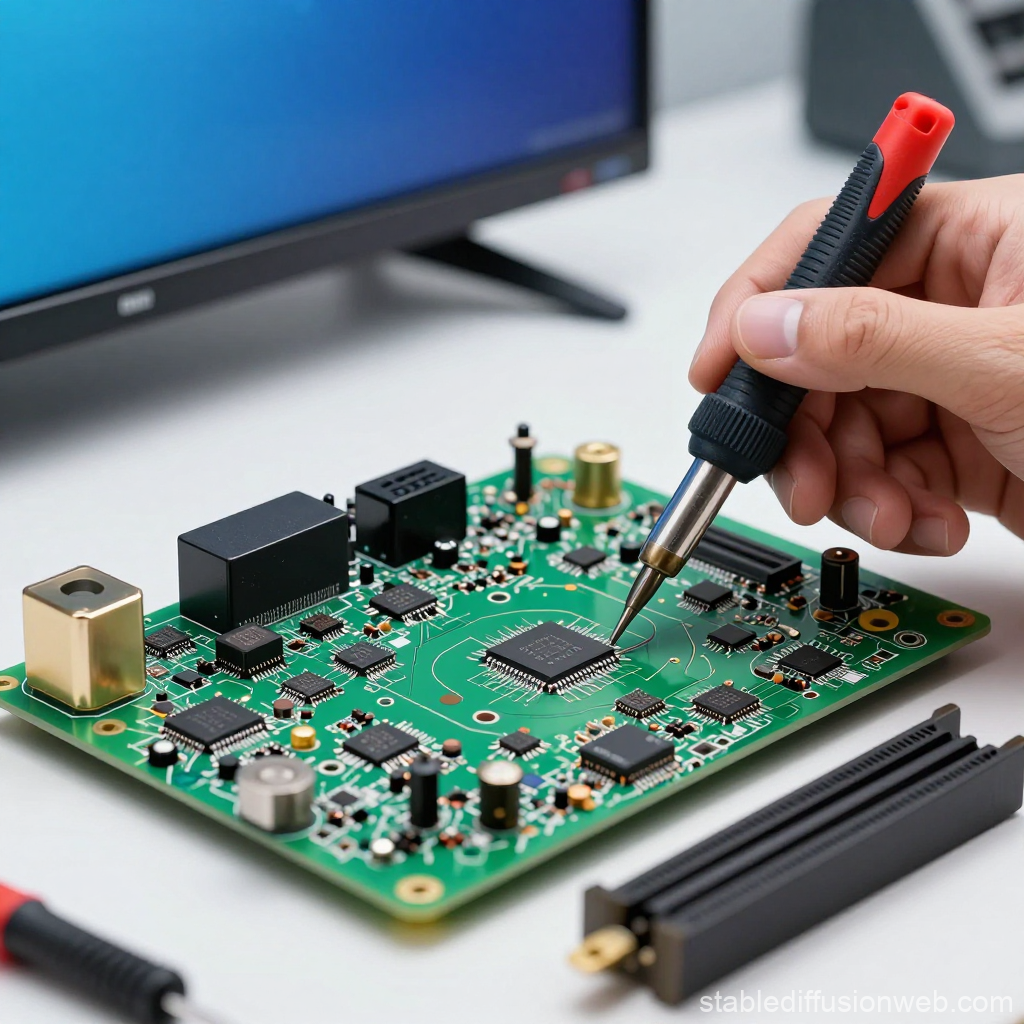 Technician Soldering Circuit Board on LED TV