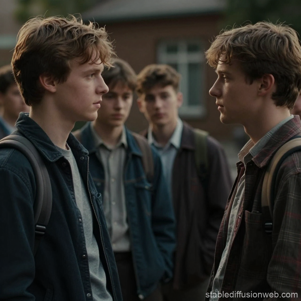Teen Boys Facing Each Other in Schoolyard