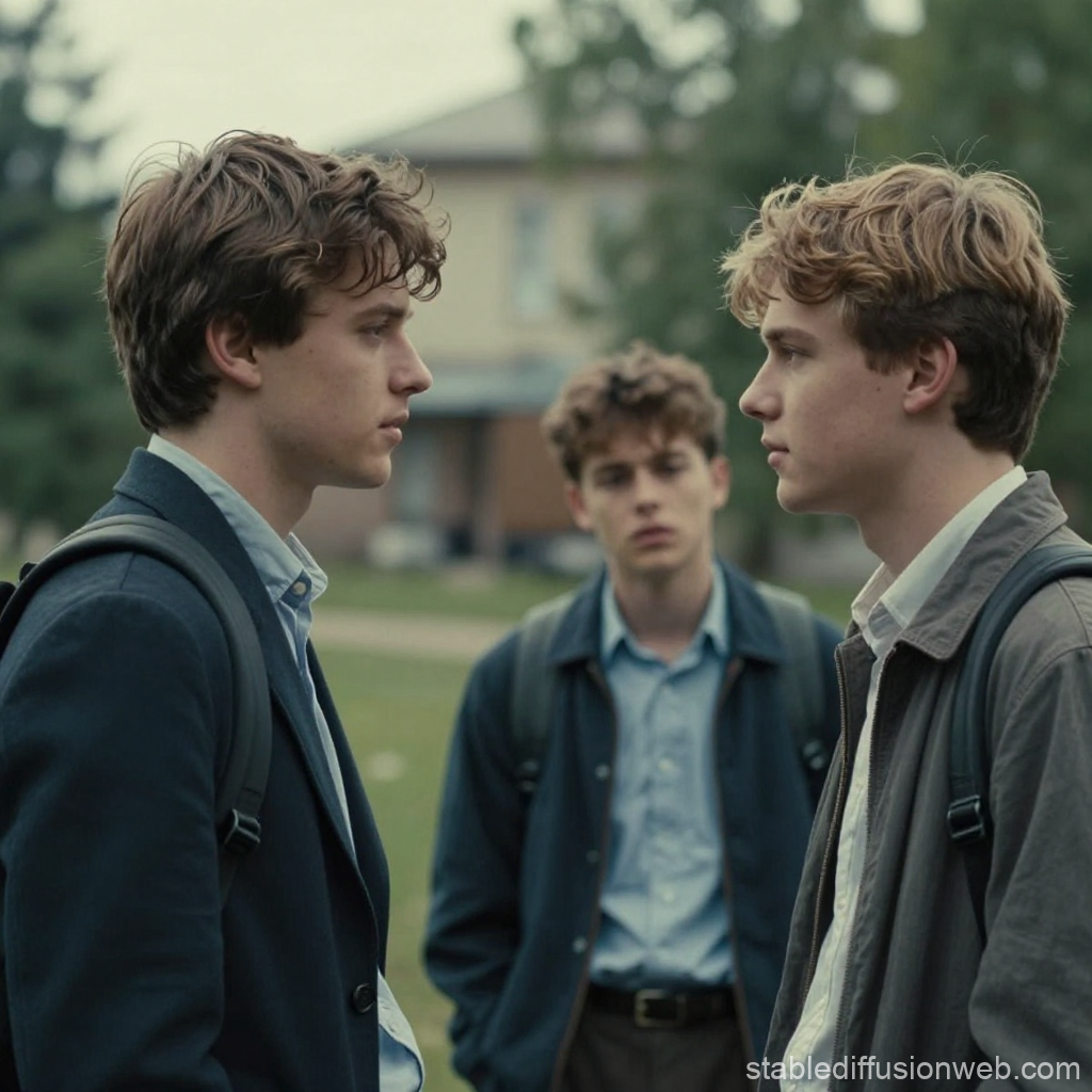 Teenage Boys in a Serious Schoolyard Confrontation