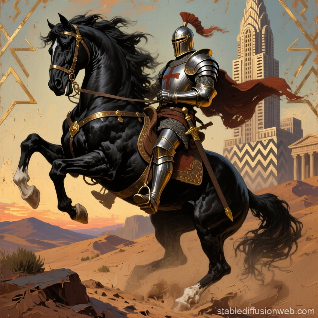 Templar Knight on Warhorse in a Desert Cityscape