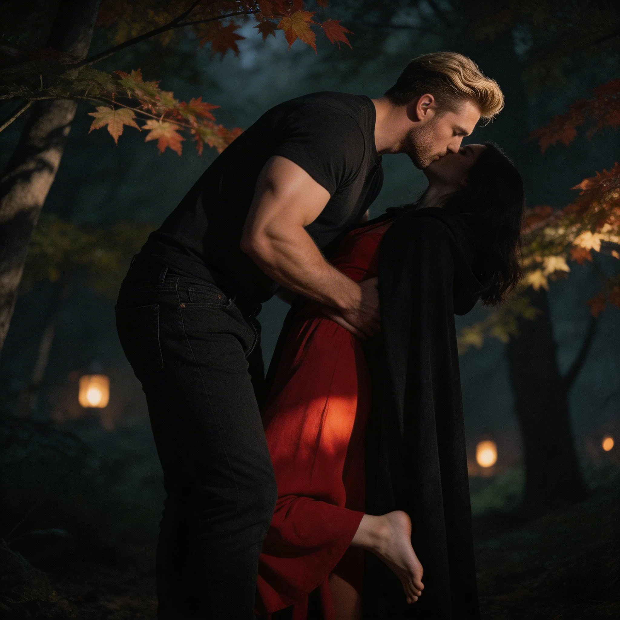 Tender Kiss in a Moonlit Forest