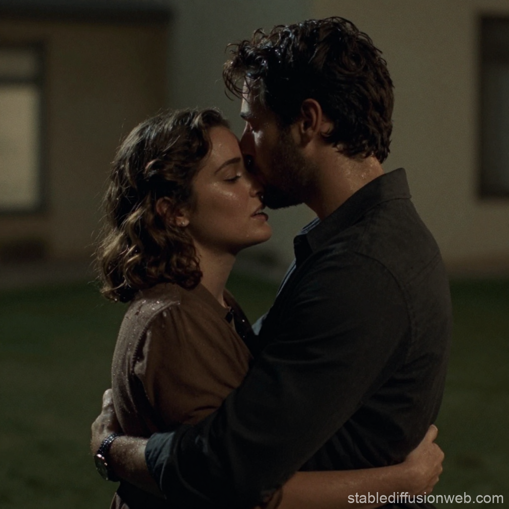 Tender Moment Between a Couple Embracing at Night