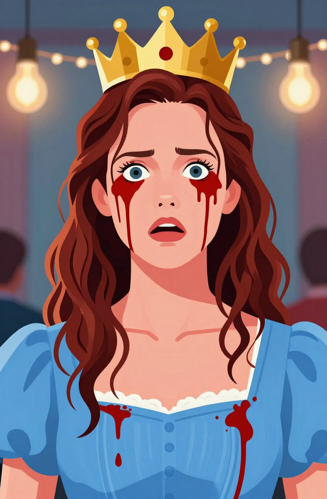 Terrified Prom Queen with Bleeding Eyes