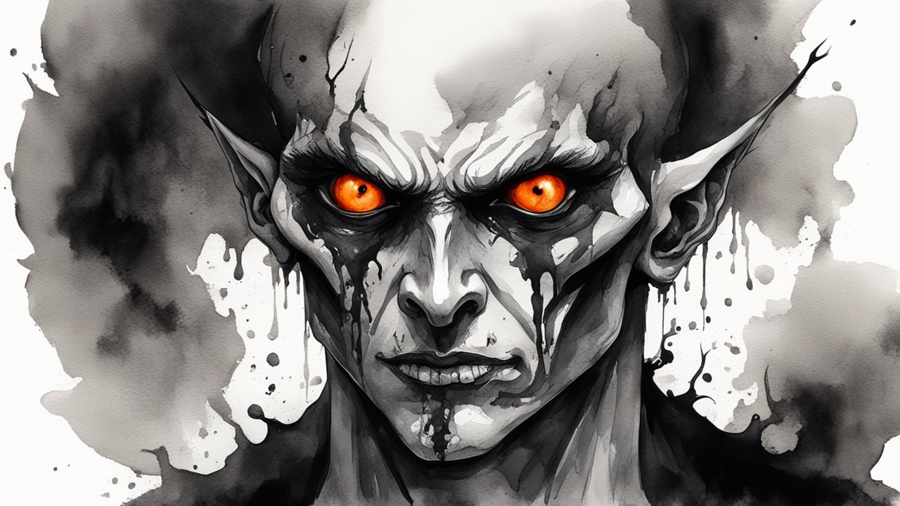 Terrifying Evil Man with Fiery Orange Eyes