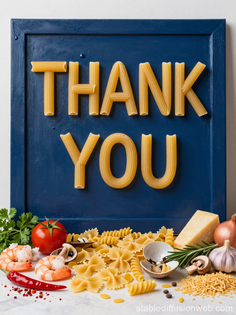 Thank You Message in Pasta Letters with Fresh Ingredients
