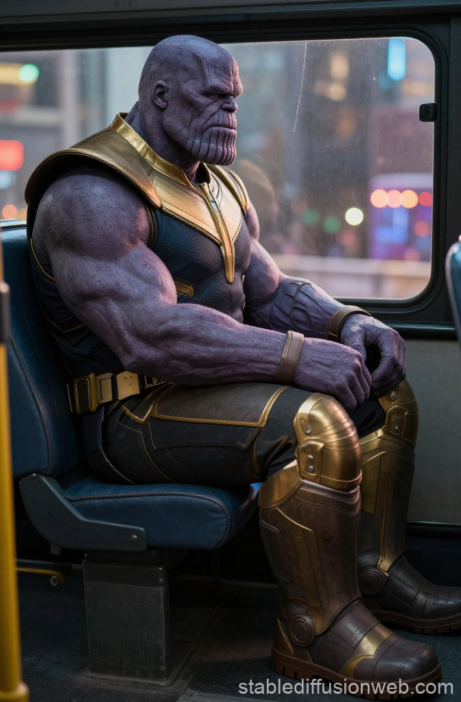 Thanos Sitting Thoughtfully on a Bus Seat