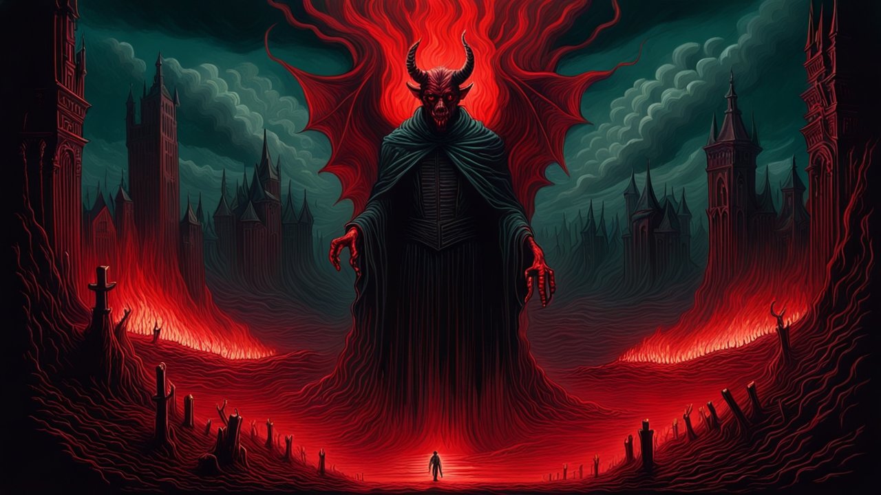 The Devil in a Fiery Hellscape with Gothic Towers