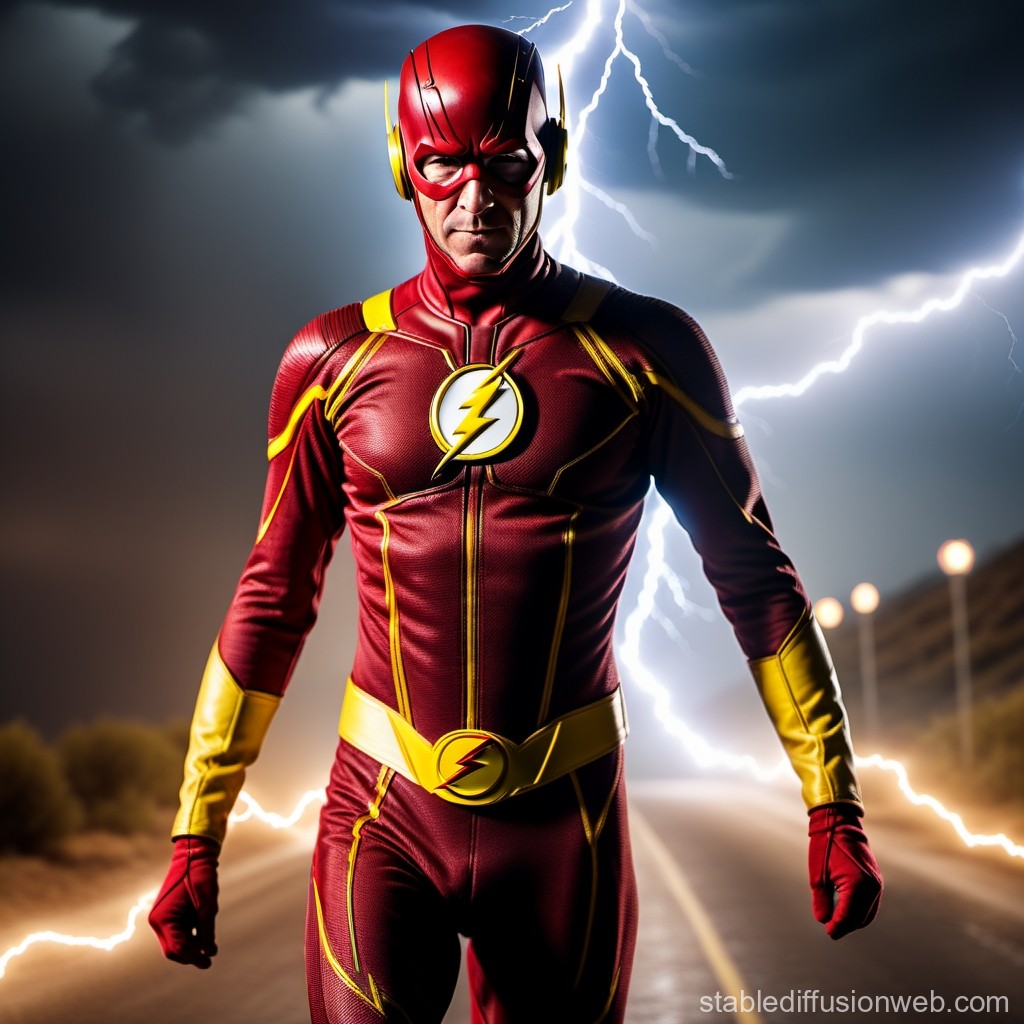 The Flash Superhero in Lightning Storm