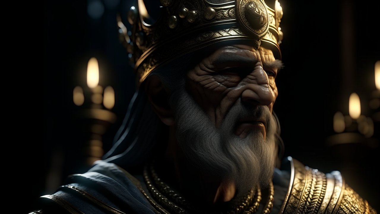 The King's Somber Realization in Dim Candlelight