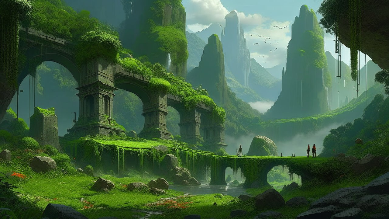 The Lost Valley with Ancient Ruins and Lush Greenery