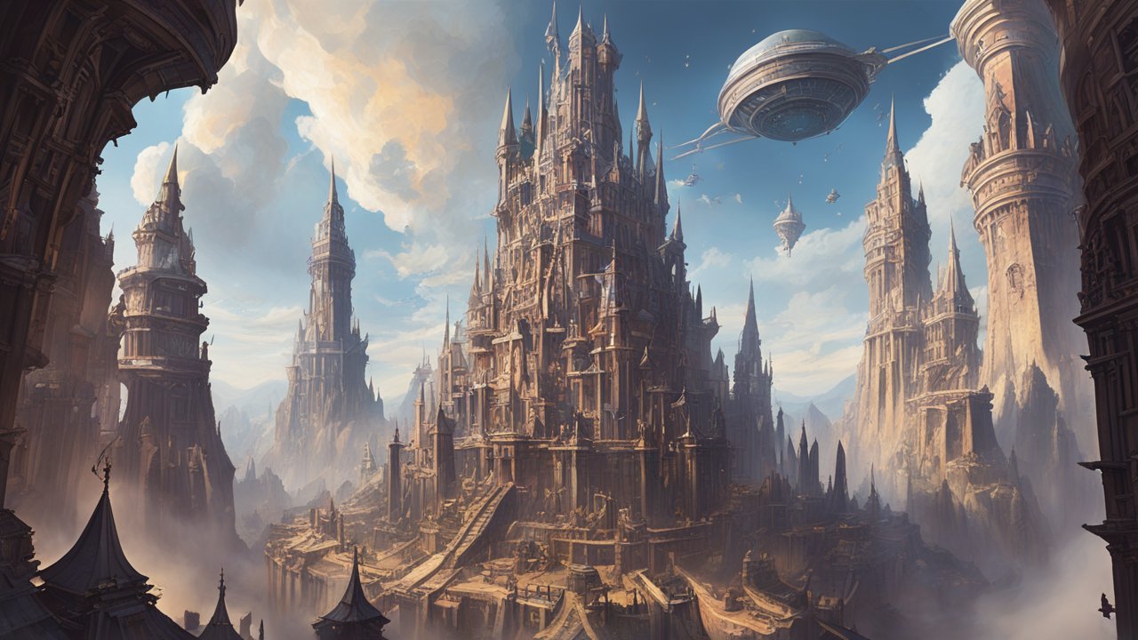 The Magnificent Flying City with Gothic Towers