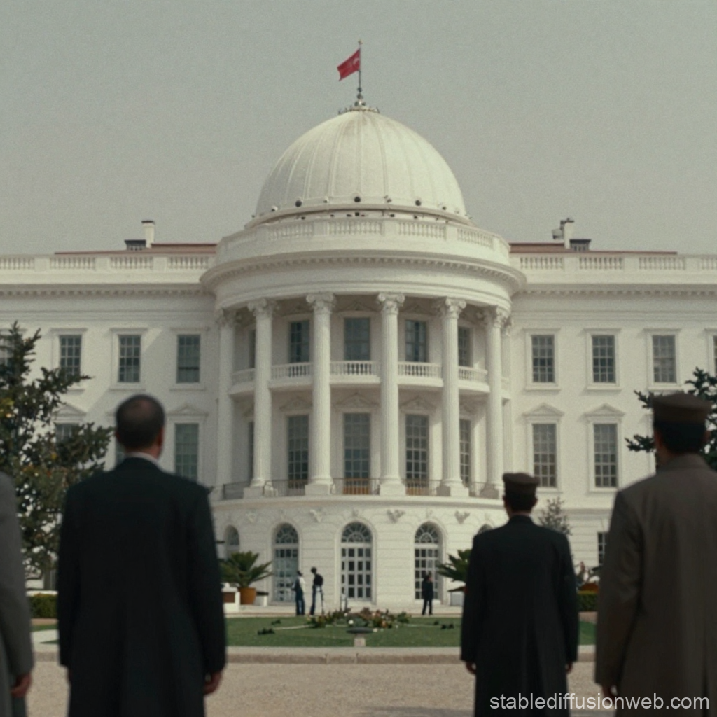 The White House with a Red Flag and Observers