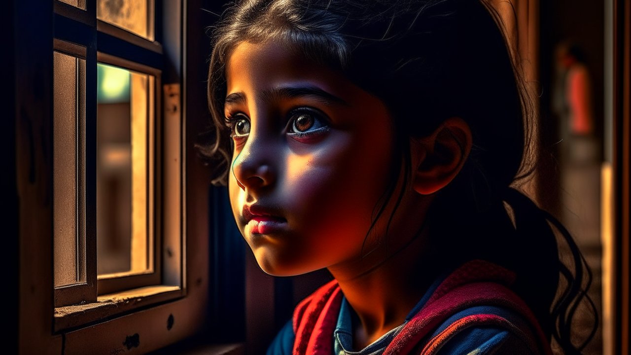 Thoughtful Young Girl Gazing Through Window