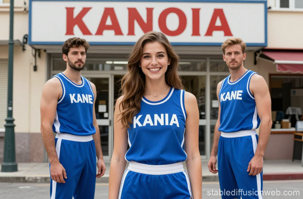 Three Athletes in Blue Sportswear Standing Outdoors