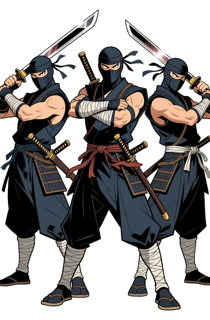 Three Fierce Ninjas in Combat Stance