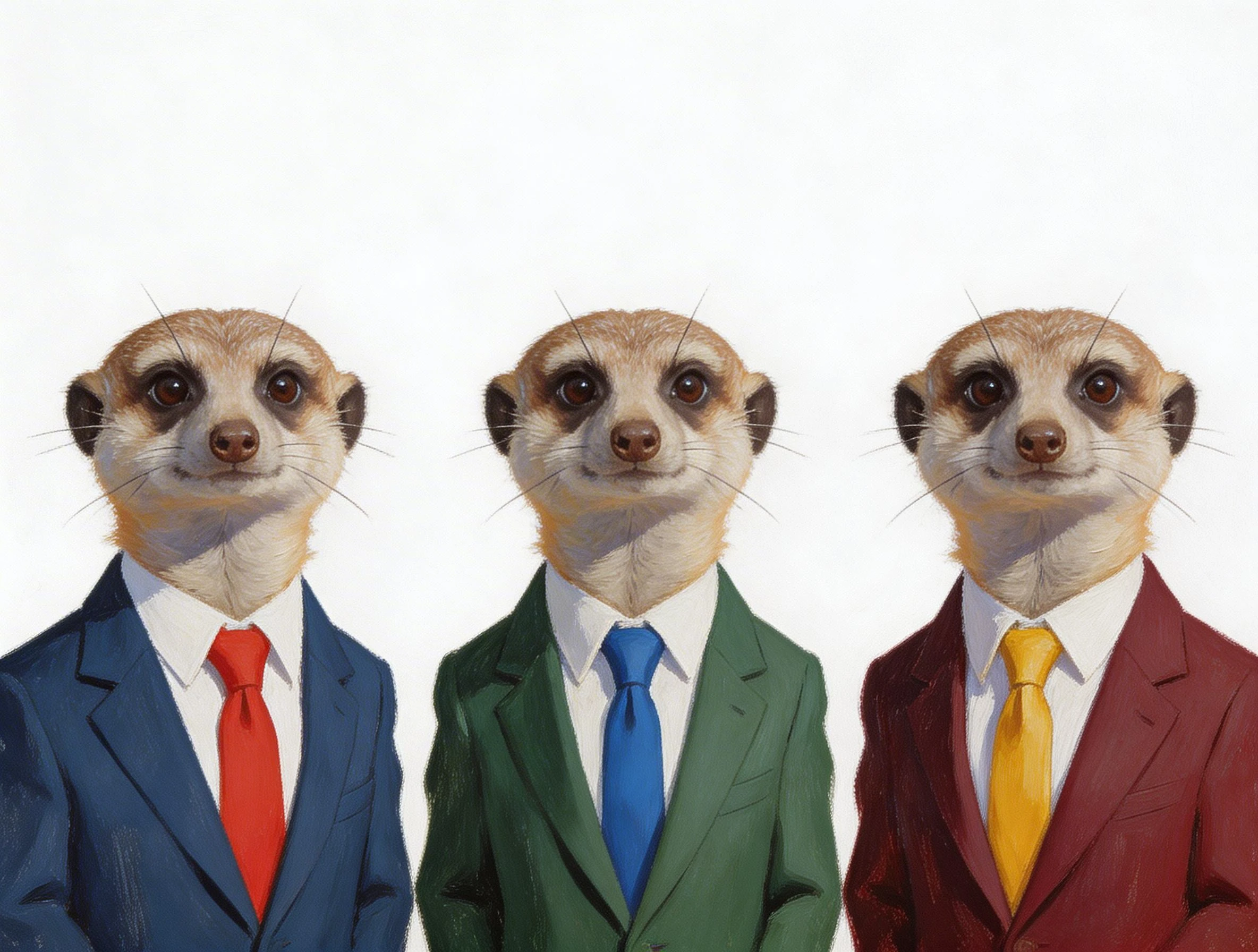 Three Meerkats in Colorful Business Suits