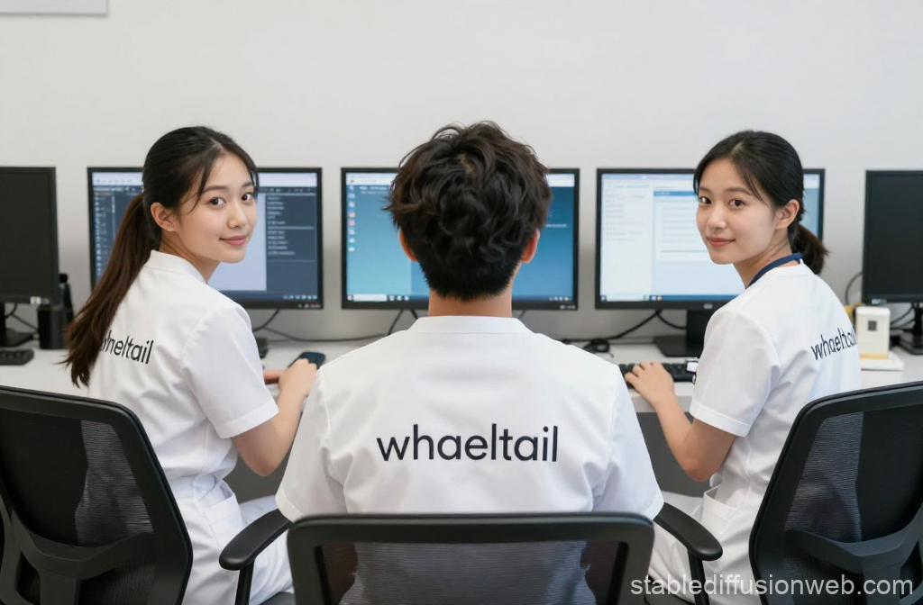 Three Nurses Working at Computers in Modern Medical Office