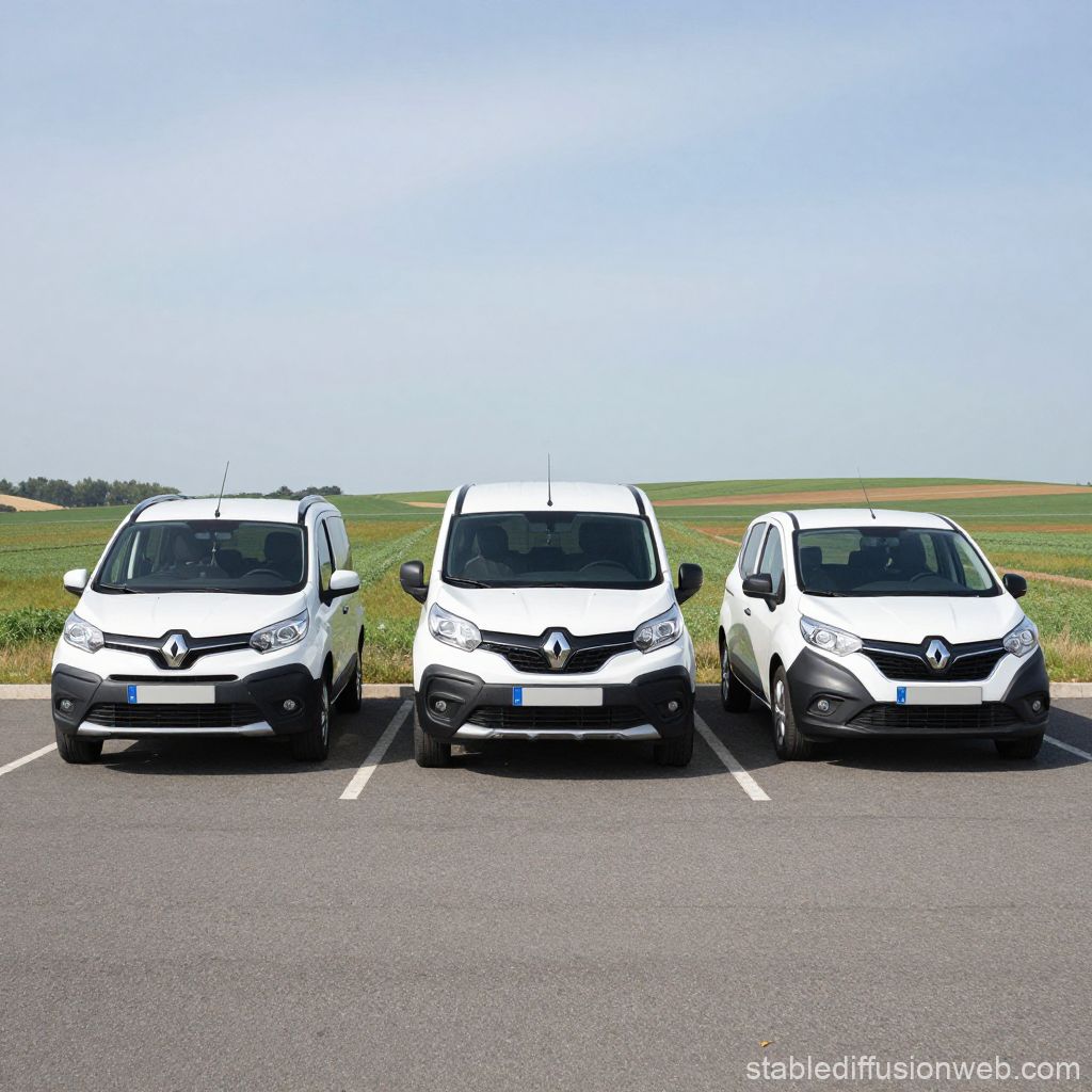 Three White Renault Models Parked Side by Side