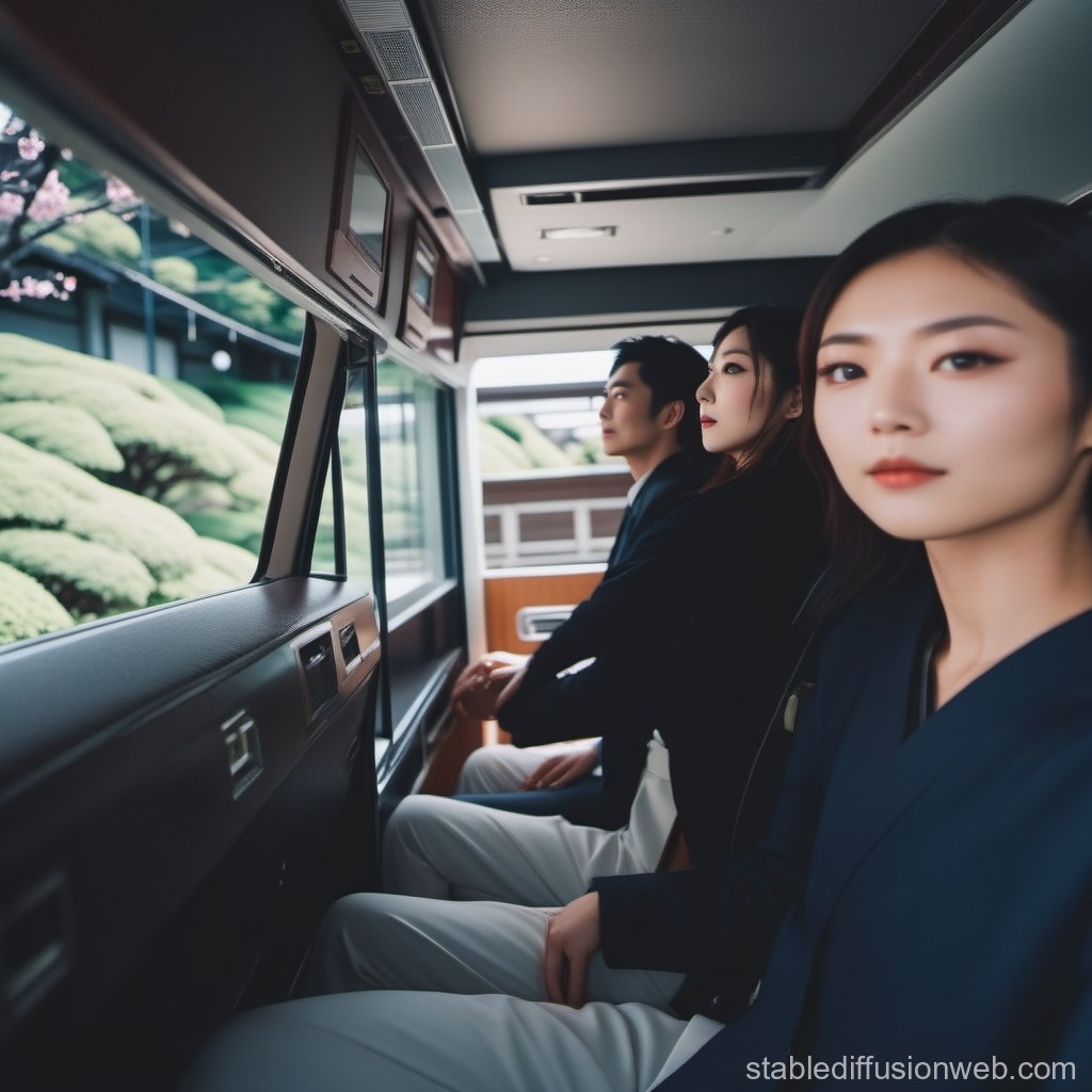 Three Young Adults Sitting Inside a Modern Vehicle