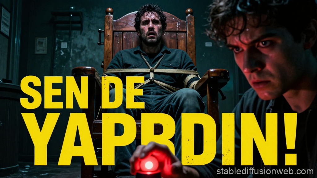 Thrilling Scene of Man Tied to Chair with Intense Expression