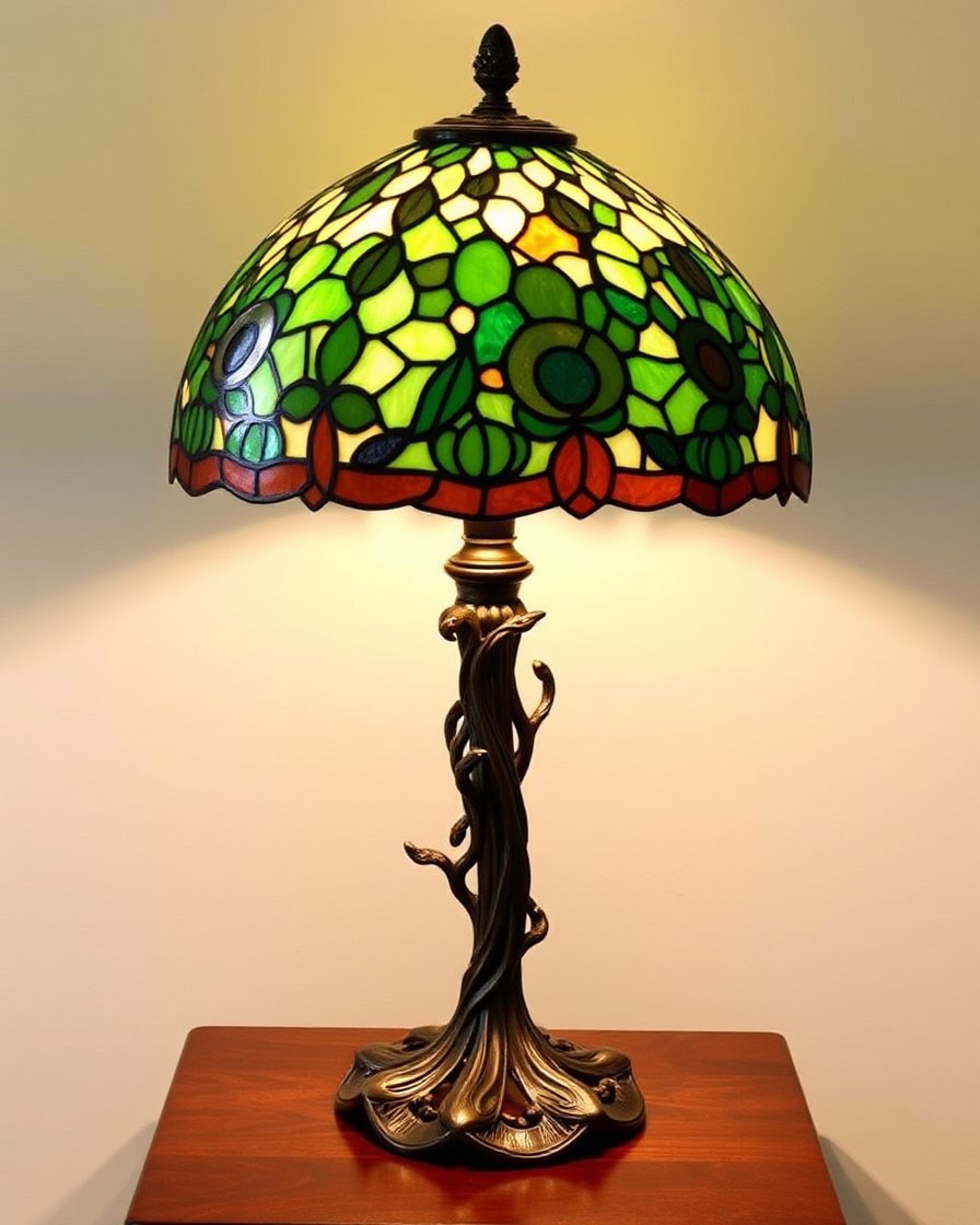 Tiffany Style Stained Glass Table Lamp with Ornate Base