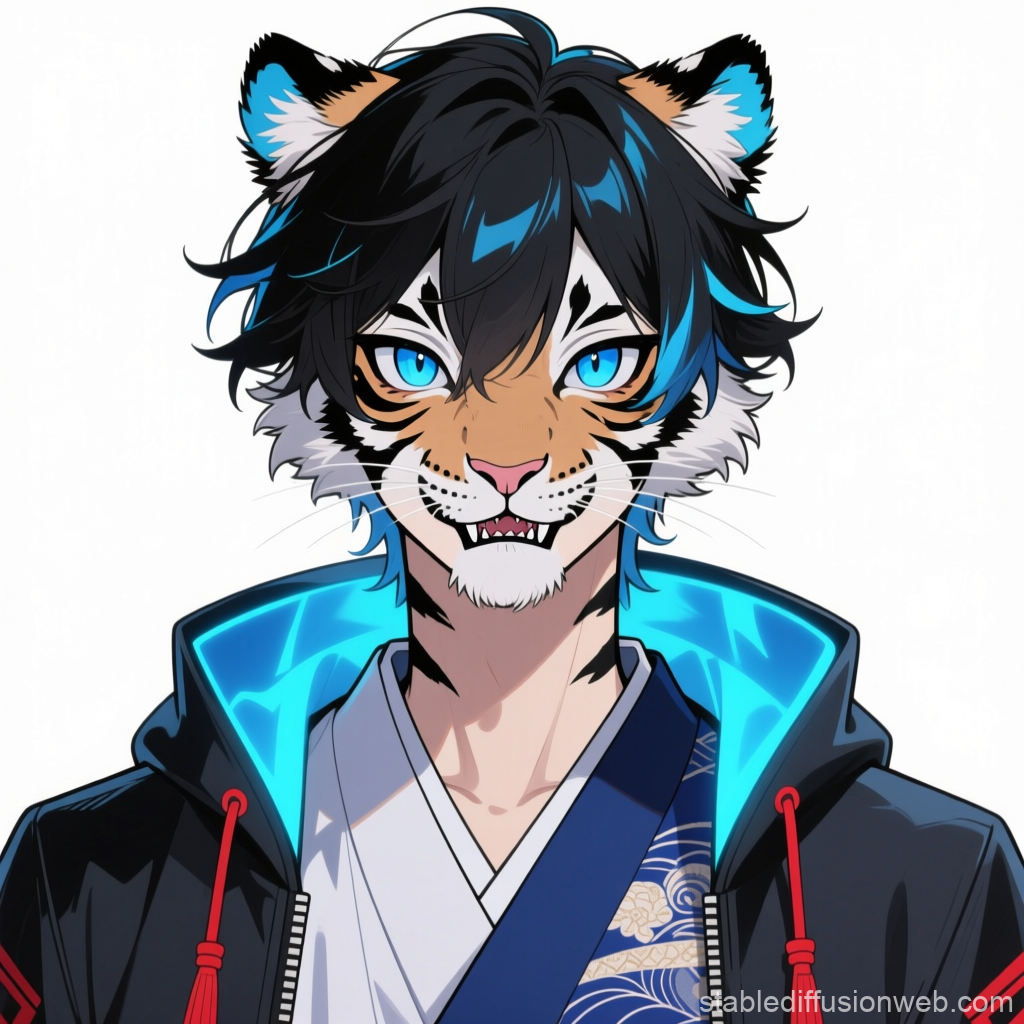 Tiger Spirit VTuber Character with Blue Accents