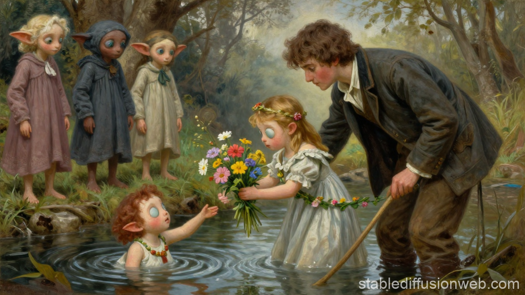 Time Traveler and Weena in Enchanted Forest