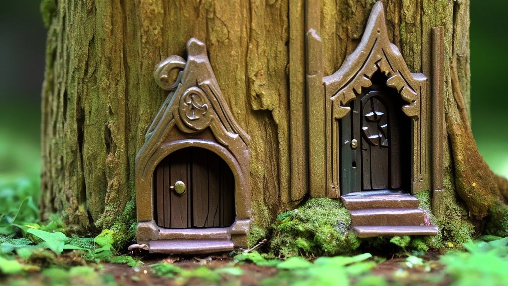 Tiny Fairy Doors Set in a Tree Trunk